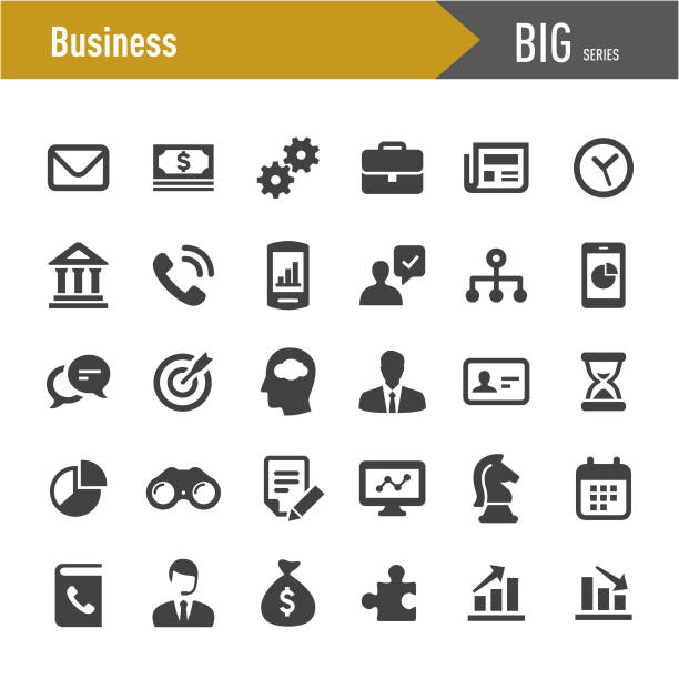 ilustraciones, imágenes clip art, dibujos animados e iconos de stock de conjunto de iconos vectoriales de negocio - big series - group of objects business human resources laptop