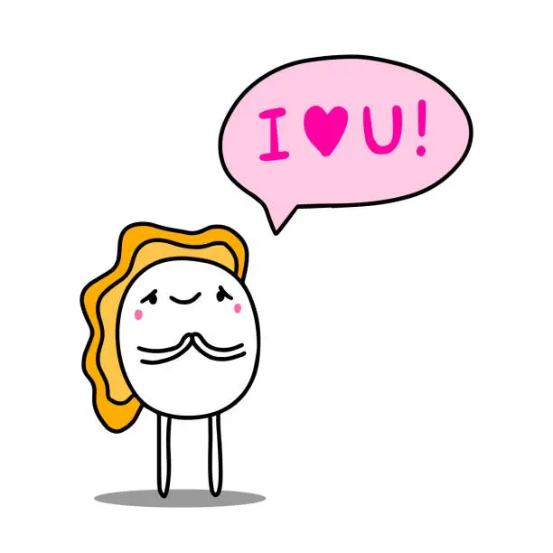 Vector illustration of I love you hand drawn vector illustration in cartoon comic style. Beautiful woman saying bubble