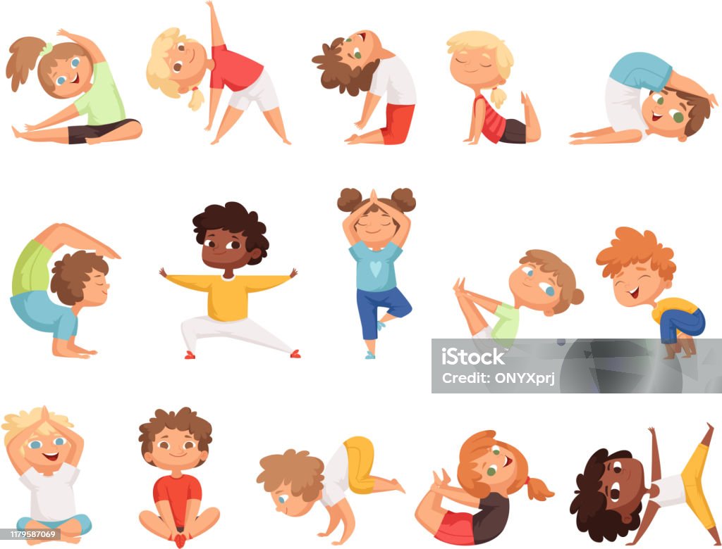 Ilustración de Niños De Yoga Niños Haciendo Ejercicios En Diferentes Poses  Saludables Personajes De Dibujos Animados Vectoriales De Deporte y más  Vectores Libres de Derechos de Niño - iStock