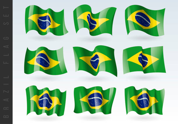 ilustrações, clipart, desenhos animados e ícones de bandeira de ondulação 3d de brasil. ilustração do vetor. isolado no fundo branco. elemento de design - latin motto