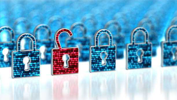 Encryption your data. Digital Lock. Hacker attack and data breach. Big data with encrypted computer code. Safe your data. Cyber internet security and privacy concept. Database storage 3d illustration on the white background cifrado de sus datos. bloqueo digital. ataque de hackers y violación de datos. big data con código informático cifrado. proteger sus datos. concepto de privacidad y seguridad en internet cibernético. ilustración 3d de almacenamiento de base de datos s
