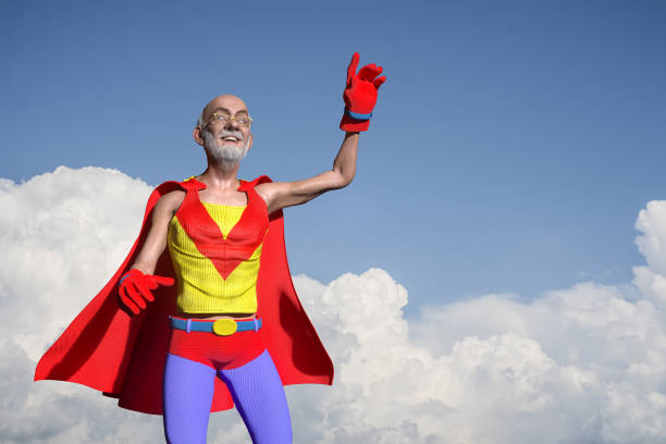 istock Retro style comics Superhero old man showing is power strength toon   style 3d render 1179592462