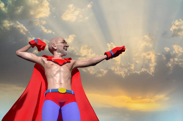 istock Retro style comics Superhero old man showing is power strength toon   style 3d render 1179594344