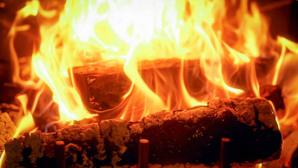 istock Closeup image of fire flames from burning wooden logs 1179595796