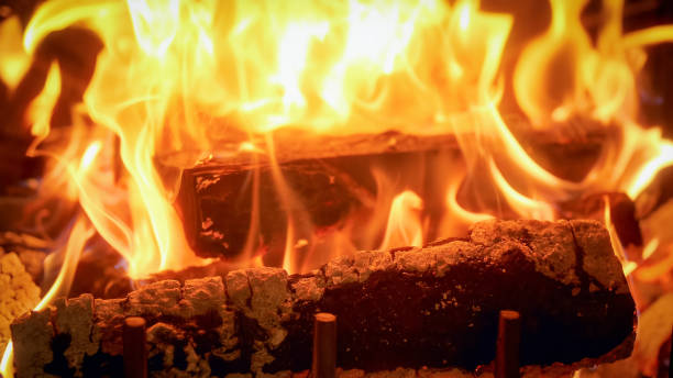 istock Closeup image of beautiful fire flames in firepalce 1179595819