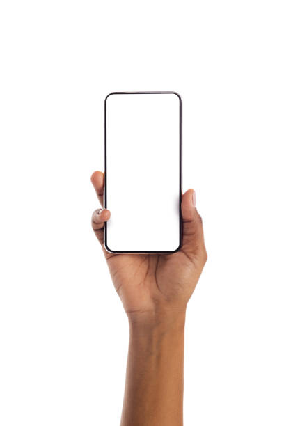 istock Black female hand holding smartphone with blank screen 1179597185