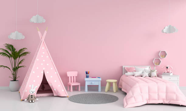 istock Pink children room interior for mockup, 3D rendering 1179597420