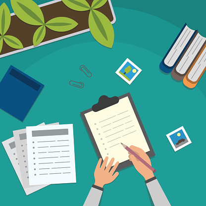 Study Table And Work Desktop Vector Illustration School Lesson Studying ...