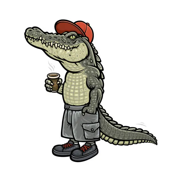 Vector illustration of Crocodile with coffee