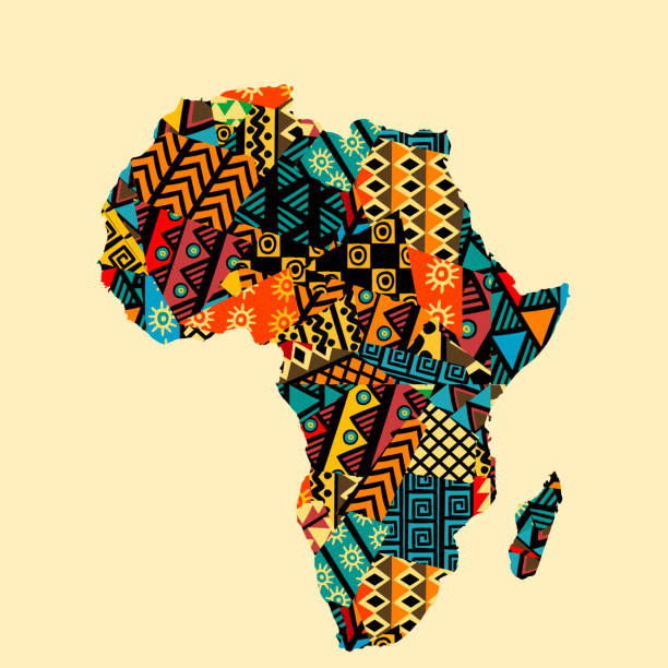 illustrazioni stock, clip art, cartoni animati e icone di tendenza di mappa dell'africa con motivo etnico - tradizione immagine