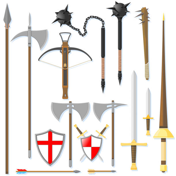 Old Antique Weapons A vector illustration of a set of old Medieval Weapons. spear stock illustrations
