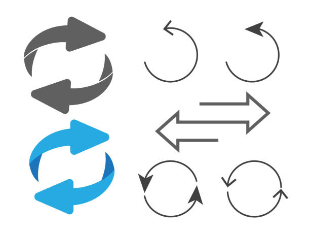 ilustrações de stock, clip art, desenhos animados e ícones de rotating, circular, cyclic arrows. recurrence sign. flip over or turn arrow. reverse sign - symbol refreshment turning reload