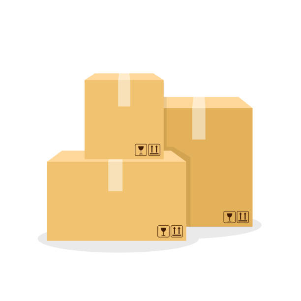 коробки коробки с упаковочной символикой. плоская иллюстрация вектора стиля изолирована на белом фоне - box white stack white background stock illustrations