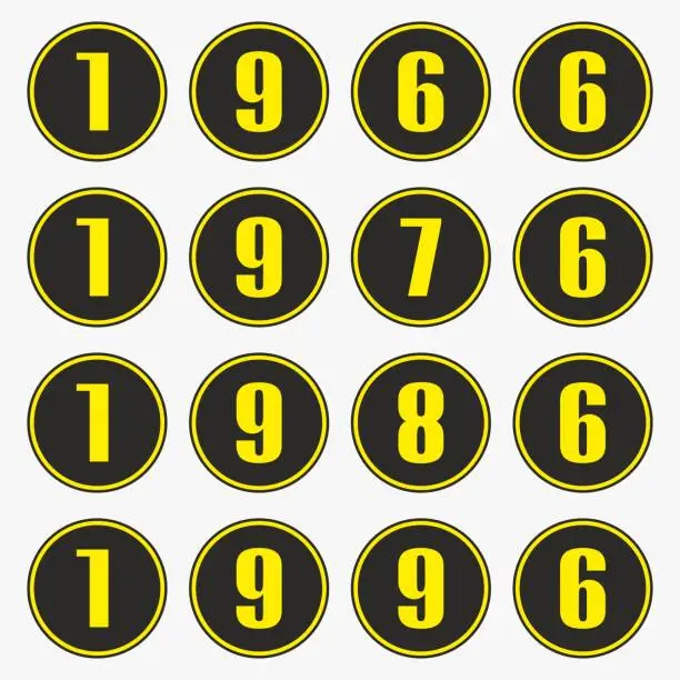 Vector illustration of Past years with yellow numbers in a circle shape,1966,1976,1986,1996 vector.