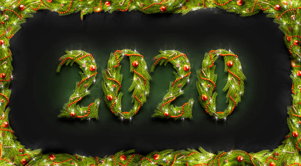 istock Decorative 2020 numbers, new year font mockup in darkness 1179611313