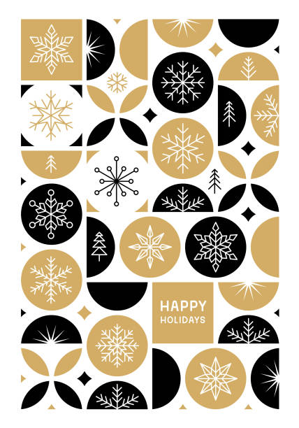 happy holidays card mit schneeflocken - weihnachten modern stock-grafiken, -clipart, -cartoons und -symbole
