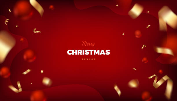 황금 장식 메리 크리스마스 빨간 배경 - christmas sale gift vector stock illustrations