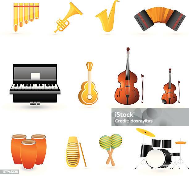 Музыкальные Инструменты — стоковая векторная графика и другие изображения на тему Саксофон - Саксофон, Ударная установка, Конга