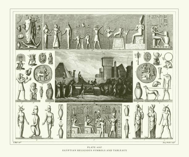 Egyptian Religious Symbols and Tableaux Engraving Antique Illustration, Published 1851. Source: Original edition from my own archives. Copyright has expired on this artwork. Digitally restored.