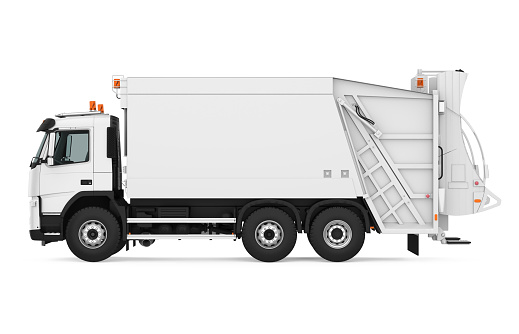 Garbage Truck isolated on white background. 3D render