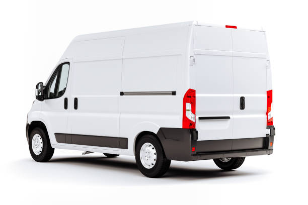 istock 3d render of white van vehicle on white background 1179621630