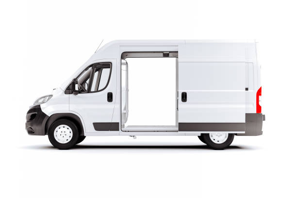 istock 3d render of white van vehicle on white background 1179621662