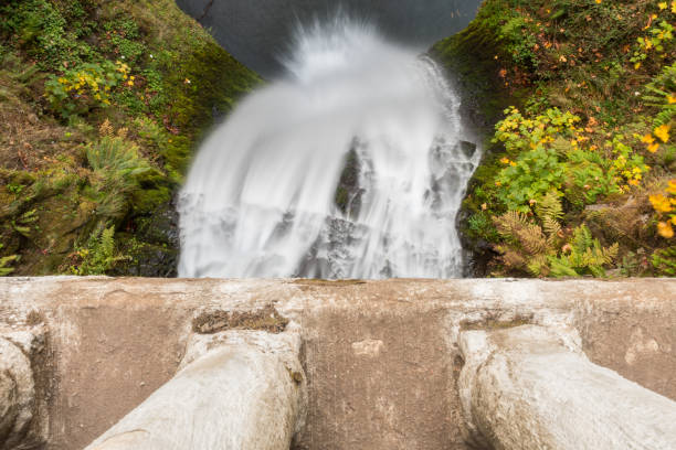 View from the bridge of the second section of Multnomah Waterfall located at Multnomah Creek in the Columbia River Gorge, Oregon, USA