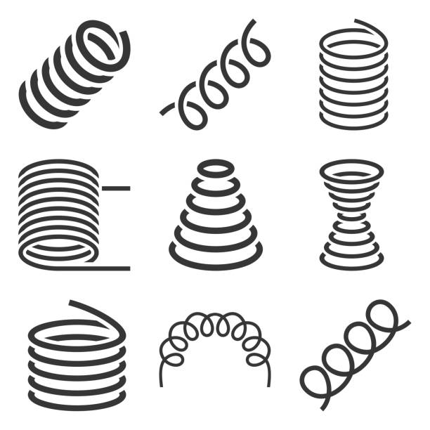 illustrations, cliparts, dessins animés et icônes de icônes de ressort flexibles en spirale sur fond blanc. vecteur - springs spiral flexibility metal