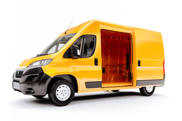 istock 3d render of yellow van vehicle on white background 1179621771