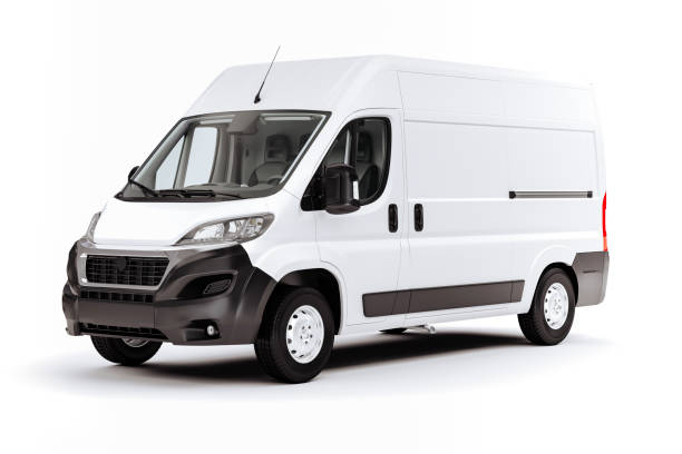 istock 3d render of white van vehicle on white background 1179622467