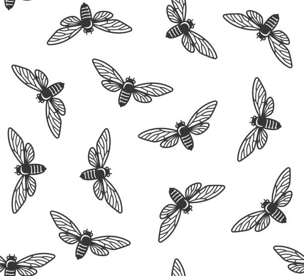 Cicada Insects Seamless Pattern with White Background. Vector Cicada Insects Seamless Pattern with White Background. Vector illustration cicada stock illustrations