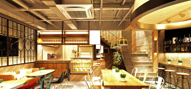 istock 3d render wooden style restaurant cafe 1179624211