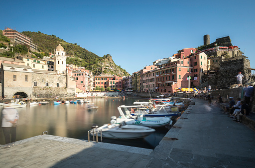 Vernazza is one of the 5 centuries-old villages that make up the Cinque Terre, on northwest Italy’s rugged Ligurian coast. Colorful houses surround its small marina.
