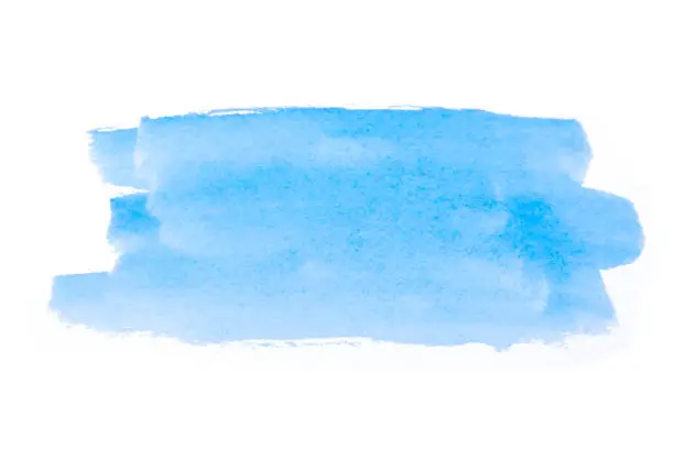 Photo of sky blue, light blue watercolor hand drawn texture with brush strokes isolated on white background with clipping path.