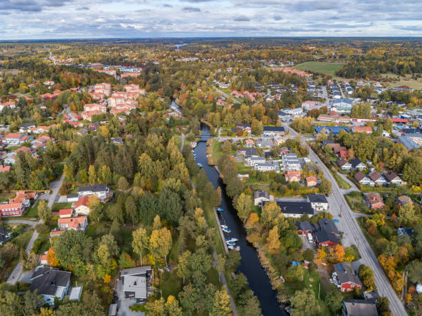 istock Aerial view over a swedish small town 1179626007