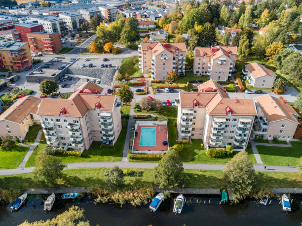 istock Aerial view over a swedish small town 1179626008