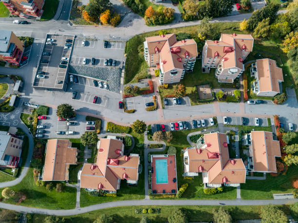 istock Aerial view over a swedish small town 1179626019