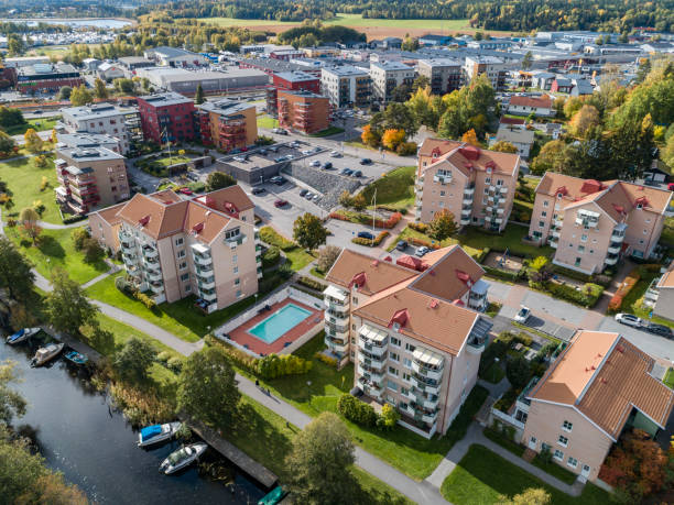 istock Aerial view over a swedish small town 1179626023