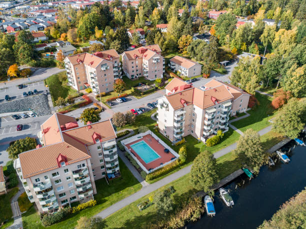 istock Aerial view over a swedish small town 1179626025