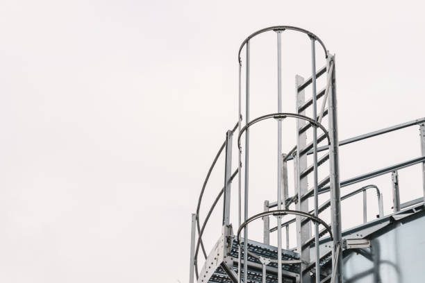istock Industrial metal ladder with round railing 1179627559