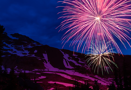 Fireworks on Canada Day at the summit of Whistler Mountain resort in the summer time