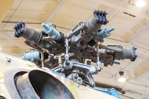 Jet aircraft engine in the hangar