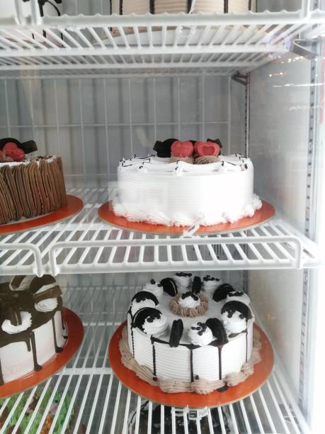 Cake on the shelf in the freezer stock photo