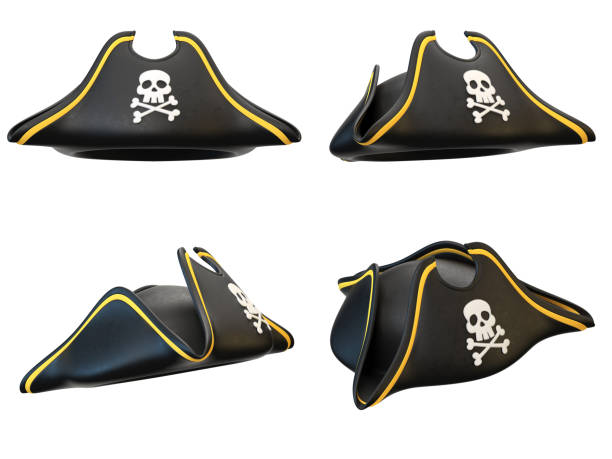 Pirate hat various views isolated on white background Pirate hat various views isolated on white background 3d rendering illustration pirate criminal stock pictures, royalty-free photos & images