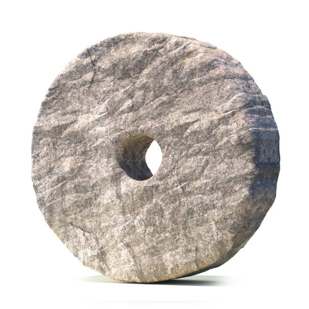 Stone wheel isolated on white background stock photo