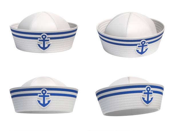 istock Sailor hat with blue anchor emblem various views 1179634289