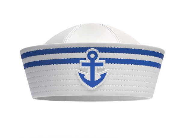 chapeau de marin avec l'emblème bleu d'ancre - marin photos et images de collection