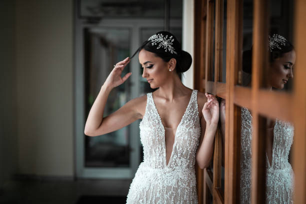 Beautiful bride posing in lobby