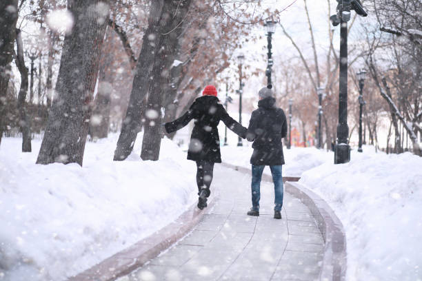 istock Young couple walking through the winter 1179635015