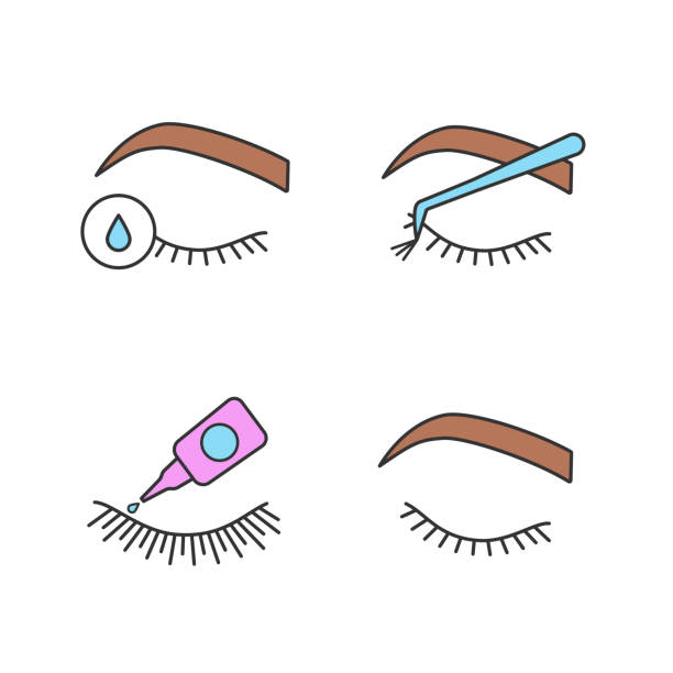 illustrations, cliparts, dessins animés et icônes de ensemble d'icônes de couleur d'extension de cils - applying make up flash